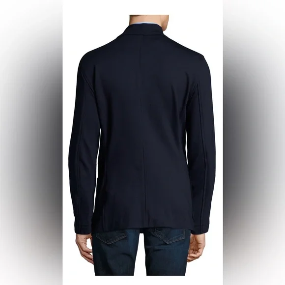 Armani Collezioni Men's Stand Collar Knit Jacket in Dk Navy, L